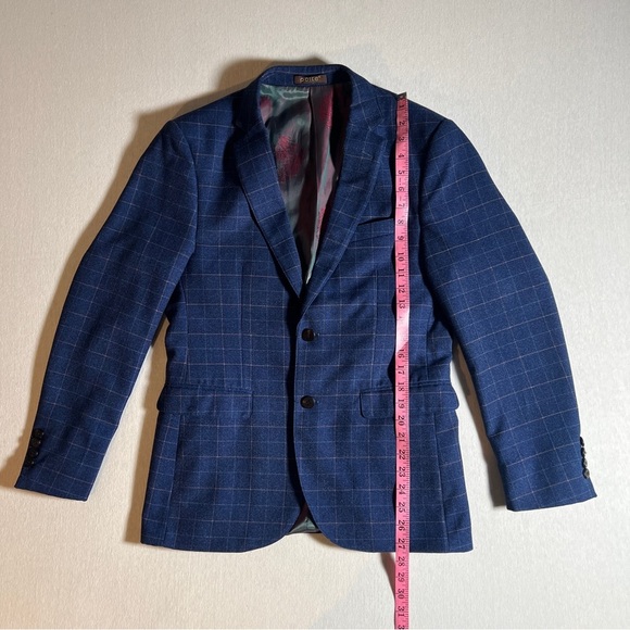 Paite 100% Wool Blue Plaid Blazer w/ Green + Red Satin Lining, Sz 48 Fits Medium - Picture 4 of 14